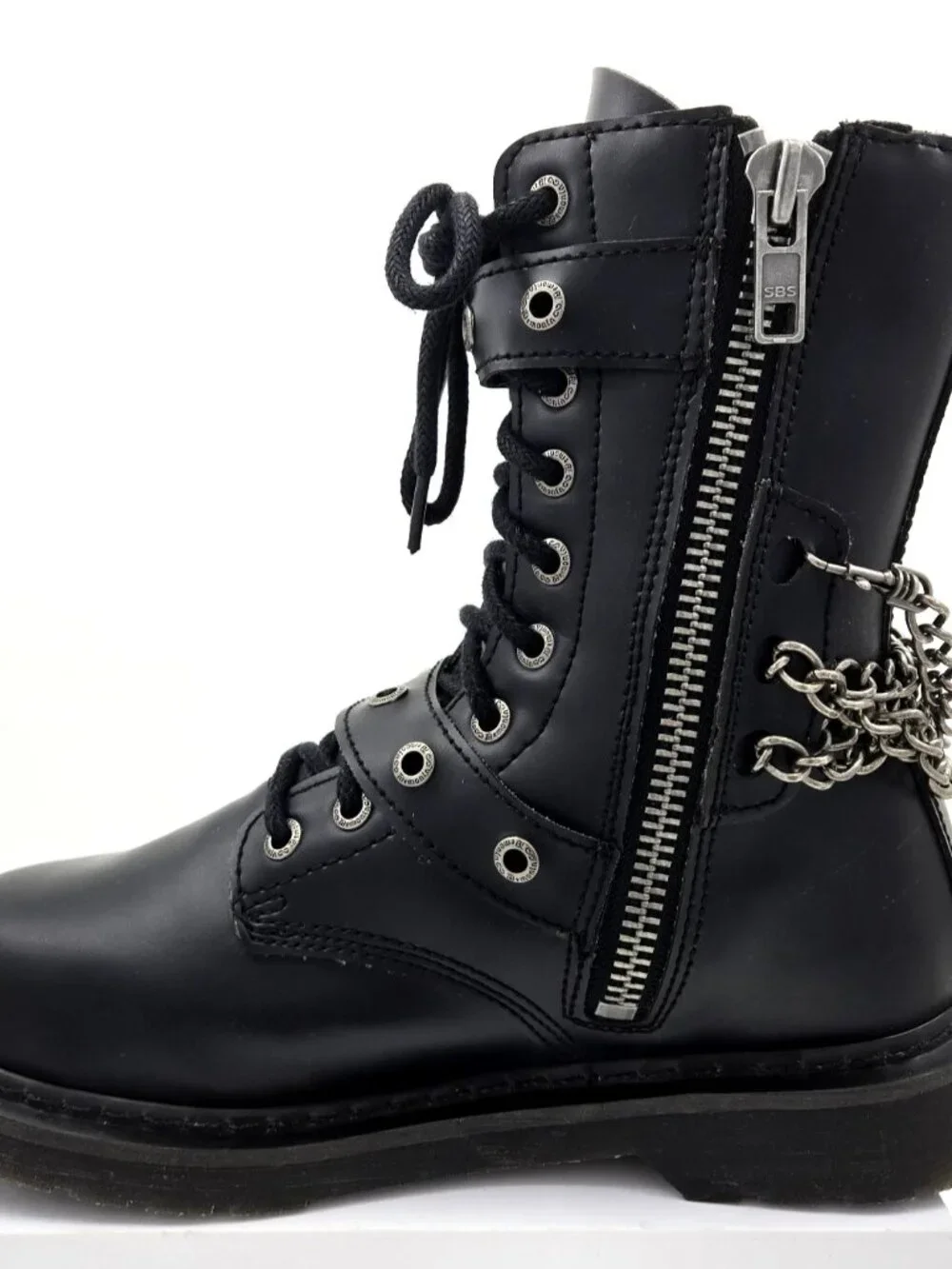 DEMONIA Bolt 250 Mens Sz 10 Black Goth Combat Biker Side Zip Buckle Chains Boots